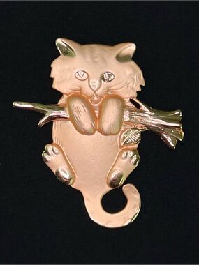 Vintage A.J.C Gold Tone Cat on Branch Brooch